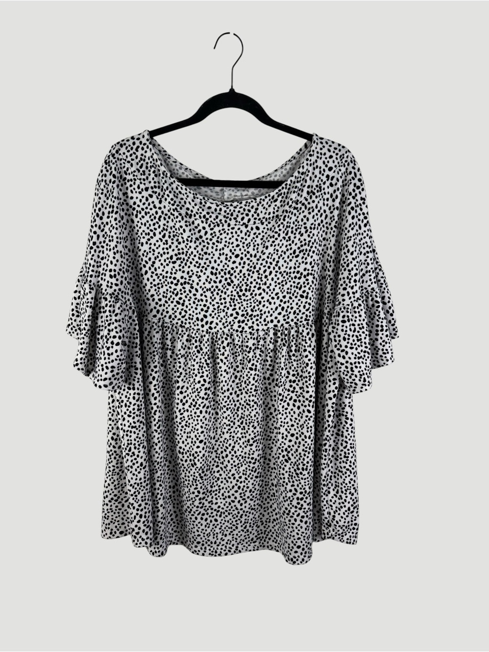 Women's Black and White Dalmatian Spot Ruffle Sleeve Babydoll Tunic